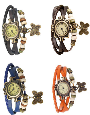 View NS18 Vintage Butterfly Rakhi Combo of 4 Black, Blue, Brown And Orange Analog Watch  - For Women Wrist Watches Price Online(NS18)