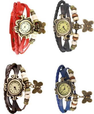 NS18 Vintage Butterfly Rakhi Combo of 4 Red, Brown, Black And Blue Analog Watch  - For Women   Watches  (NS18)
