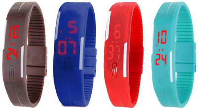 

NS18 Silicone Led Magnet Band Watch Combo of 4 Brown, Blue, Red And Sky Blue Watch - For Couple