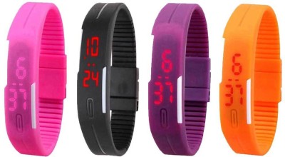 NS18 Silicone Led Magnet Band Combo of 4 Pink, Black, Purple And Orange Digital Watch  - For Boys & Girls   Watches  (NS18)