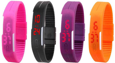 

Kissu Led Magnet Band Combo of 4 Pink, Black, Purple And Orange Watch - For Men & Women