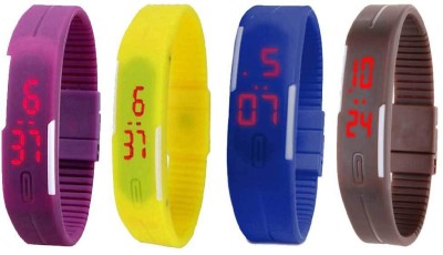 NS18 Silicone Led Magnet Band Combo of 4 Purple, Yellow, Blue And Brown Digital Watch  - For Boys & Girls   Watches  (NS18)