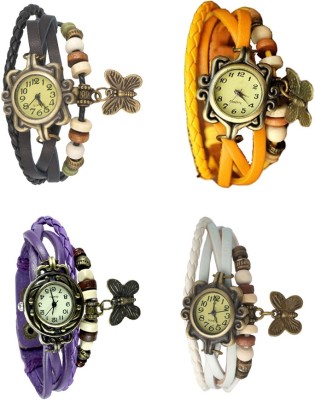 NS18 Vintage Butterfly Rakhi Combo of 4 Black, Purple, Yellow And White Analog Watch  - For Women   Watches  (NS18)