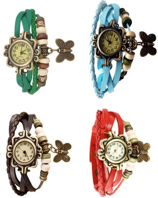 

Kissu Vintage Rakhi Combo of 4 Green, Brown, Sky Blue And Red Watch - For Women