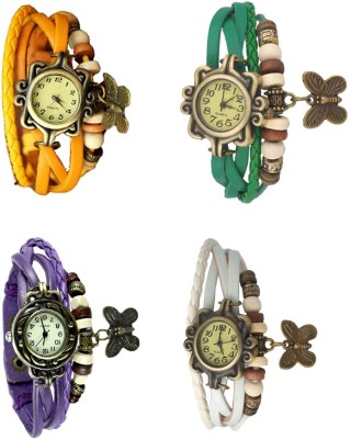 NS18 Vintage Butterfly Rakhi Combo of 4 Yellow, Purple, Green And White Analog Watch  - For Women   Watches  (NS18)