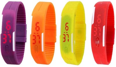 NS18 Silicone Led Magnet Band Watch Combo of 4 Purple, Orange, Yellow And Red Digital Watch  - For Couple   Watches  (NS18)