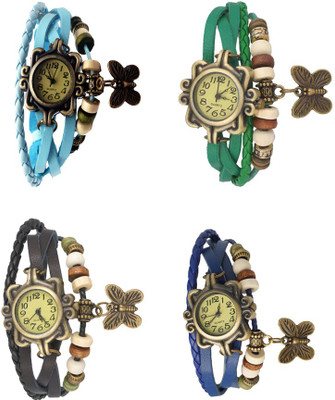 

NS18 Vintage Butterfly Rakhi Combo of 4 Sky Blue, Black, Green And Blue Watch - For Women