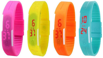 

Kissu Led Magnet Band Combo of 4 Pink, Yellow, Orange And Sky Blue Watch - For Men & Women