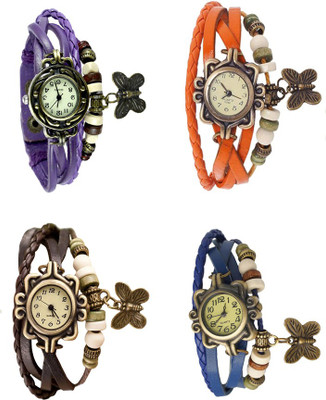 

Kissu Vintage Rakhi Combo of 4 Purple, Brown, Orange And Blue Watch - For Women
