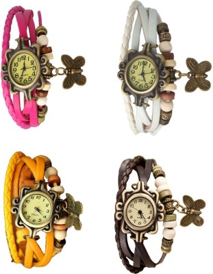 NS18 Vintage Butterfly Rakhi Combo of 4 Pink, Yellow, White And Brown Analog Watch  - For Women   Watches  (NS18)
