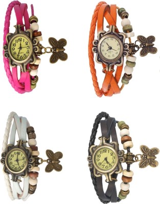 NS18 Vintage Butterfly Rakhi Combo of 4 Pink, White, Orange And Black Analog Watch  - For Women   Watches  (NS18)