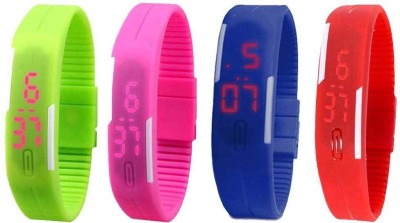 NS18 Silicone Led Magnet Band Watch Combo of 4 Green, Pink, Blue And Red Digital Watch  - For Couple   Watches  (NS18)