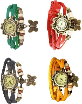 NS18 Vintage Butterfly Rakhi Combo of 4 Green, Black, Red And Yellow Analog Watch  - For Women   Watches  (NS18)