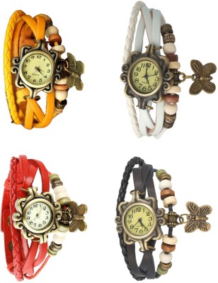 NS18 Vintage Butterfly Rakhi Combo of 4 Yellow, Red, White And Black Analog Watch  - For Women   Watches  (NS18)