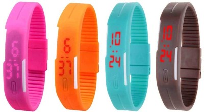 NS18 Silicone Led Magnet Band Combo of 4 Pink, Orange, Sky Blue And Brown Digital Watch  - For Boys & Girls   Watches  (NS18)