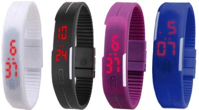 NS18 Silicone Led Magnet Band Combo of 4 White, Black, Purple And Blue Digital Watch  - For Boys & Girls   Watches  (NS18)
