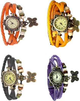 

Kissu Vintage Rakhi Combo of 4 Orange, Black, Yellow And Purple Watch - For Women