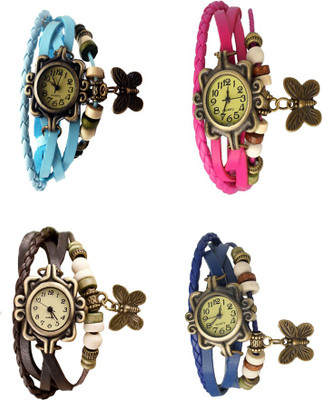 

Kissu Vintage Rakhi Combo of 4 Sky Blue, Brown, Pink And Blue Watch - For Women