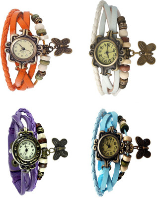 

Kissu Vintage Rakhi Combo of 4 Orange, Purple, White And Sky Blue Watch - For Women