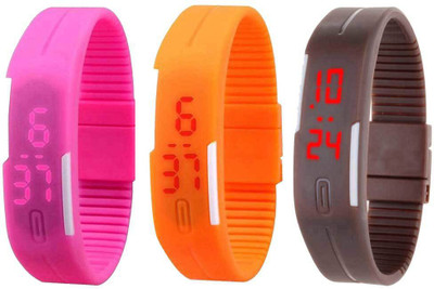 

Kissu Led Band Watch Combo of 3 Pink, Orange And Brown Watch - For Couple