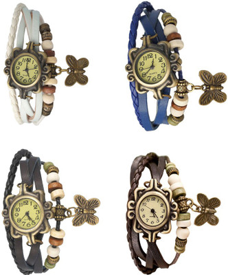 

Kissu Vintage Rakhi Combo of 4 White, Black, Blue And Brown Watch - For Women