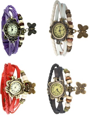 NS18 Vintage Butterfly Rakhi Combo of 4 Purple, Red, White And Black Analog Watch  - For Women   Watches  (NS18)