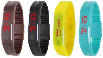 NS18 Silicone Led Magnet Band Watch Combo of 4 Brown, Black, Yellow And Sky Blue Digital Watch  - For Couple   Watches  (NS18)