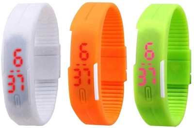 NS18 Silicone Led Magnet Band Combo of 3 White, Orange And Green Digital Watch  - For Boys & Girls   Watches  (NS18)
