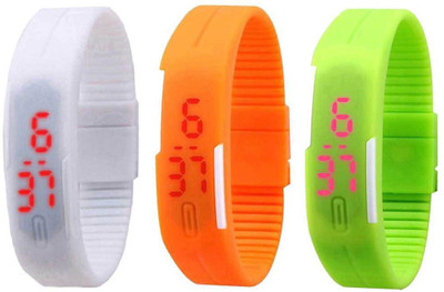 

NS18 Silicone Led Magnet Band Combo of 3 White, Orange And Green Watch - For Boys & Girls