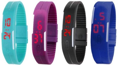 NS18 Silicone Led Magnet Band Combo of 4 Sky Blue, Purple, Black And Blue Digital Watch  - For Boys & Girls   Watches  (NS18)