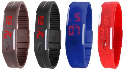 NS18 Silicone Led Magnet Band Watch Combo of 4 Brown, Black, Blue And Red Digital Watch  - For Couple   Watches  (NS18)