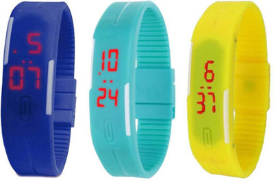 

Kissu Led Magnet Band Combo of 3 Blue, Sky Blue And Yellow Watch - For Men & Women