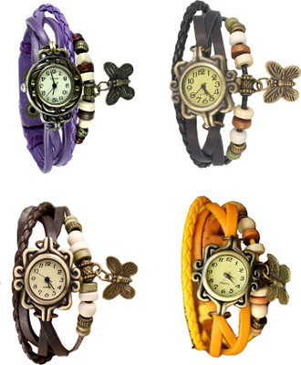 

Kissu Vintage Rakhi Combo of 4 Purple, Brown, Black And Yellow Watch - For Women