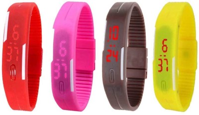 NS18 Silicone Led Magnet Band Combo of 4 Red, Pink, Brown And Yellow Digital Watch  - For Boys & Girls   Watches  (NS18)
