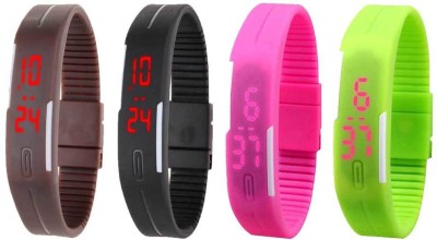 NS18 Silicone Led Magnet Band Combo of 4 Brown, Black, Pink And Green Digital Watch  - For Boys & Girls   Watches  (NS18)