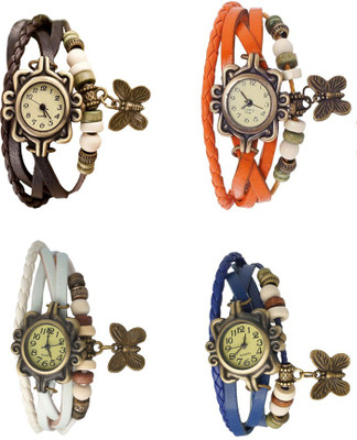 

Kissu Vintage Rakhi Combo of 4 Brown, White, Orange And Blue Watch - For Women