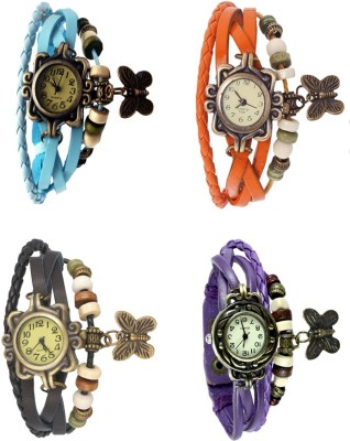 NS18 Vintage Butterfly Rakhi Combo of 4 Sky Blue, Black, Orange And Purple Analog Watch  - For Women   Watches  (NS18)