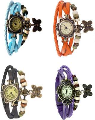 

Kissu Vintage Rakhi Combo of 4 Sky Blue, Black, Orange And Purple Watch - For Women