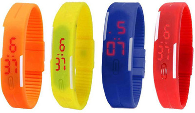 

NS18 Silicone Led Magnet Band Watch Combo of 4 Orange, Yellow, Blue And Red Watch - For Couple