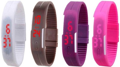 NS18 Silicone Led Magnet Band Watch Combo of 4 White, Brown, Purple And Pink Digital Watch  - For Couple   Watches  (NS18)
