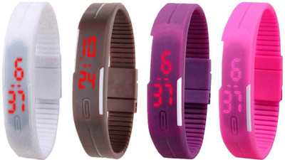 

NS18 Silicone Led Magnet Band Watch Combo of 4 White, Brown, Purple And Pink Watch - For Couple