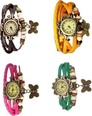 NS18 Vintage Butterfly Rakhi Combo of 4 Brown, Pink, Yellow And Green Analog Watch  - For Women   Watches  (NS18)