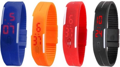 NS18 Silicone Led Magnet Band Combo of 4 Blue, Orange, Red And Black Digital Watch  - For Boys & Girls   Watches  (NS18)