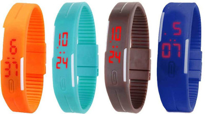 

NS18 Silicone Led Magnet Band Combo of 4 Orange, Sky Blue, Brown And Blue Watch - For Boys & Girls