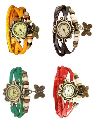 NS18 Vintage Butterfly Rakhi Combo of 4 Yellow, Green, Brown And Red Analog Watch  - For Women   Watches  (NS18)