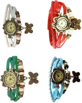 

Kissu Vintage Rakhi Combo of 4 White, Green, Red And Sky Blue Watch - For Women