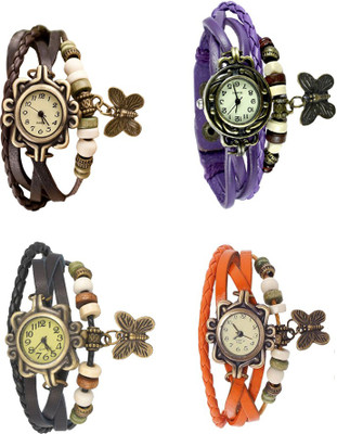 

Kissu Vintage Rakhi Combo of 4 Brown, Black, Purple And Orange Watch - For Women