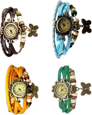 View NS18 Vintage Butterfly Rakhi Combo of 4 Brown, Yellow, Sky Blue And Green Analog Watch  - For Women Wrist Watches Price Online(NS18)