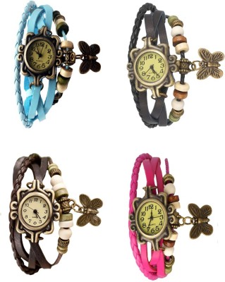 NS18 Vintage Butterfly Rakhi Combo of 4 Sky Blue, Brown, Black And Pink Analog Watch  - For Women   Watches  (NS18)