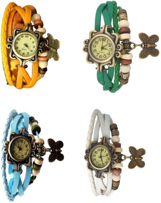 NS18 Vintage Butterfly Rakhi Combo of 4 Yellow, Sky Blue, Green And White Analog Watch  - For Women   Watches  (NS18)